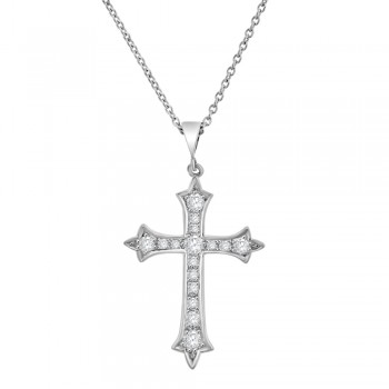 18ct White Gold Diamond Apostles Cross Pendant Chain