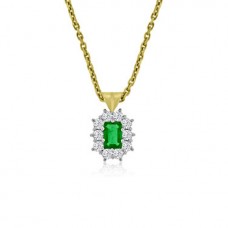 18ct Gold Emerald cut .68ct Emerald Diamond Cluster Pendant