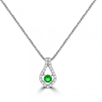 18ct White Gold Emerald & Diamond Pendant Chain