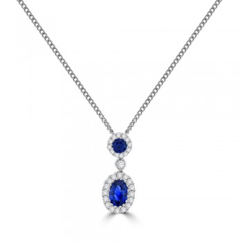 18ct White Gold Sapphire & Diamond Double Halo Pendant