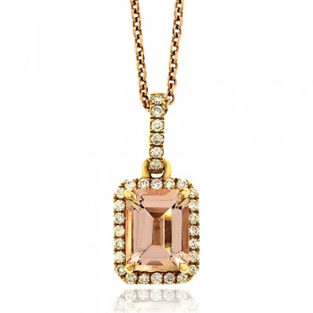 18ct Rose Gold Emerald cut Morganite & Diamond Pendant Chain