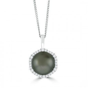 18ct White Gold Tahitian Pearl & Diamond Pendant