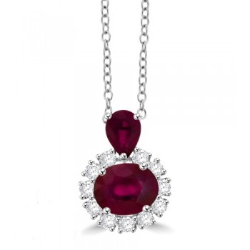 18ct White Gold Pear & Oval Ruby and Diamond Cluster Pendant