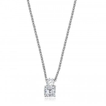 18ct White Gold Asscher Diamond Pendant Chain