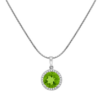 18ct White Gold Peridot Diamond Halo Pendant
