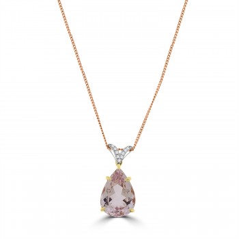 18ct Rose Gold Pear 6.00ct Morganite & Diamond Pendant Chain