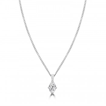 18ct White Gold Marquise Solitaire DSi2 Diamnd Pendant Chain