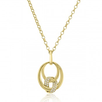 18ct Gold Oval Spiral Diamond Pendant Chain