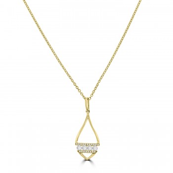 18ct Gold Open Leaf Diamond Pendant Chain