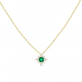 18ct Gold Emerald and Diamond Star pendant chain