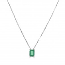 18ct White Gold Emerald Soliaire Pendant Chain