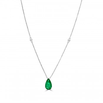 18ct White Gold Pear 1.94ct Emerald and Diamond Pendant Chain