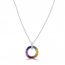18ct White Gold Rainbow Sapphire Circle of Life Pendant chain