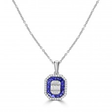 18ct White Gold Sapphire and Diamond Baguette Pendant chain