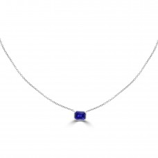 18ct White Gold Emerald cut 1.25ct Sapphire Pendant Chain