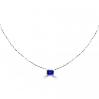 18ct White Gold Emerald cut 1.25ct Sapphire Pendant Chain