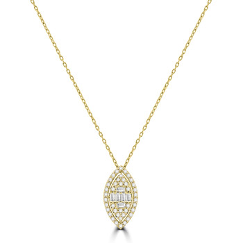 18ct Gold Marquise shaped Baguette Diamond cluster pendant