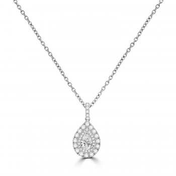 18ct White Gold Pear cut EVS2 Diamond Double Halo pendant