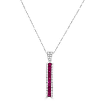 18ct White Gold Three-row Ruby and Diamond Bar pendant chain