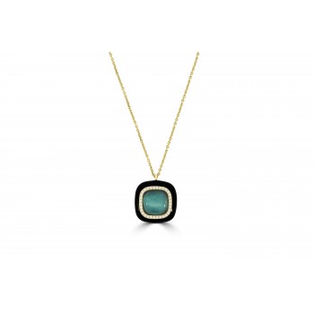 18ct Gold Green Agate and Diamond Pendant