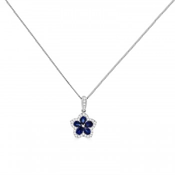 18ct White Gold Pear Sapphire and Diamond Flower pendant