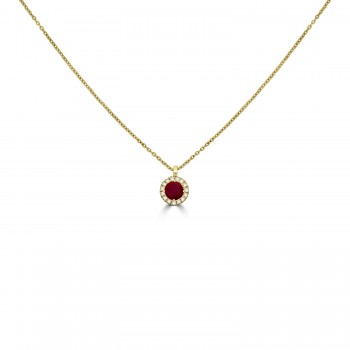 18ct Gold Ruby Diamond Halo pendant chain