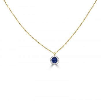 18ct Gold Sapphire Diamond Halo pendant chain