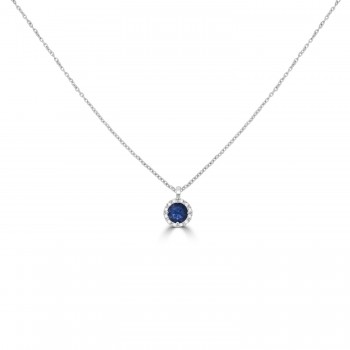 18ct White Gold Sapphire and Diamond Halo pendant chain