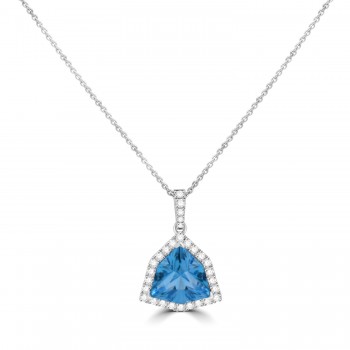 18ct White Gold Blue Topaz Shield Halo Pendant