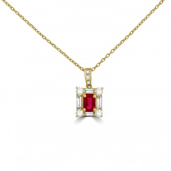 18ct Gold Ruby and Baguette Diamond pendant chain