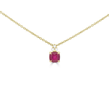 18ct Gold Cushion Ruby Diamond Trefoil pendant chain