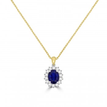 18ct Gold Sapphire and Diamond Oval Cluster pendant