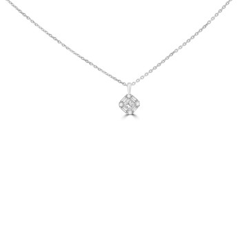 18ct White Gold Asscher Diamond Baguette cluster pendant chain