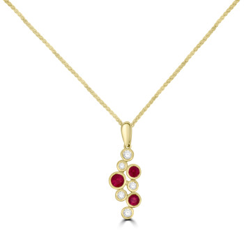 18ct Gold Ruby and Diamond Bubble pendant chain 18ct Gold Ruby and Diamond Bubble pendant chain