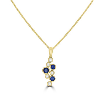 18ct Gold Sapphire and Diamond Bubble Pendant chain 18ct Gold Sapphire and Diamond Bubble Pendant chain