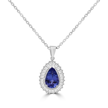18ct White Gold Pear Tanzanite and Diamond Baguette pendant 18ct White Gold Pear Tanzanite and Diamond Baguette pendant