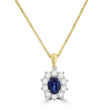 18ct Gold .95ct Sapphire and Diamond Oval Cluster pendant 18ct Gold .95ct Sapphire and Diamond Oval Cluster pendant