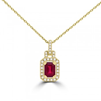 18ct Gold Emerald cut Ruby and Diamond pendant