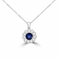 Platinum Sapphire and Diamond Daisy cluster pendant