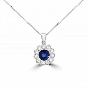 Platinum Sapphire and Diamond Daisy cluster pendant