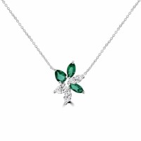 18ct White Gold Emerald and Diamond Starburst Pendant necklet