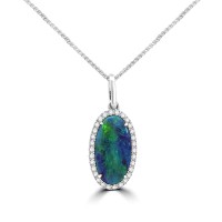 18ct White Gold Black Opal and Diamond Pendant chain