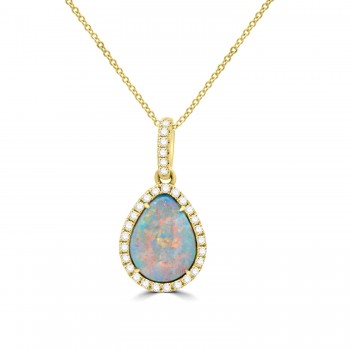 18ct Gold Australian Opal and Diamond Pear pendant chain
