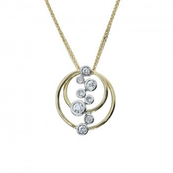 18ct Gold Diamond Bubble Circle Pendant chain