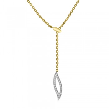 14ct Yellow Gold Diamond Leaf Drop Pendant Chain