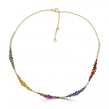 18ct Gold Rainbow Sapphire, Ruby & Diamond Necklet