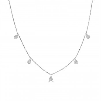 18ct White Gold Pear Pave Diamond Dropper Necklet