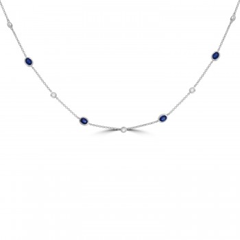 18ct White Gold Sapphire and Diamond Station Necklet