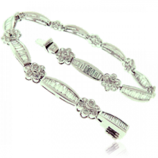 18ct White Gold Diamond Floral Baguette Bracelet