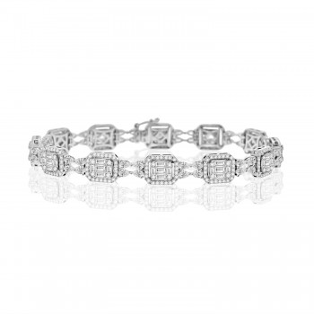18ct White Gold Baguette Diamond Cluster halo bracelet